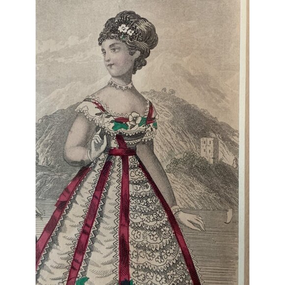 Antique Victorian Fashion Print Art Decorative Matte 1850's 14" x 12" Decor 7413 - Picture 5 of 11